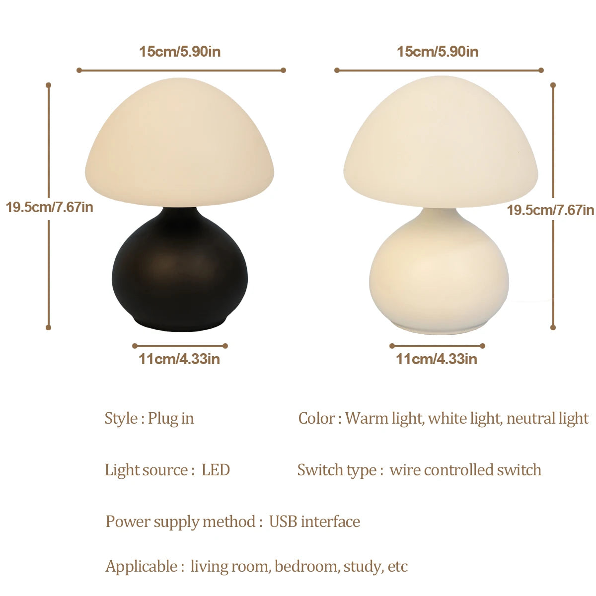 Modern Mushroom Table Lamp – 3-Color Dimmable Ambient Light