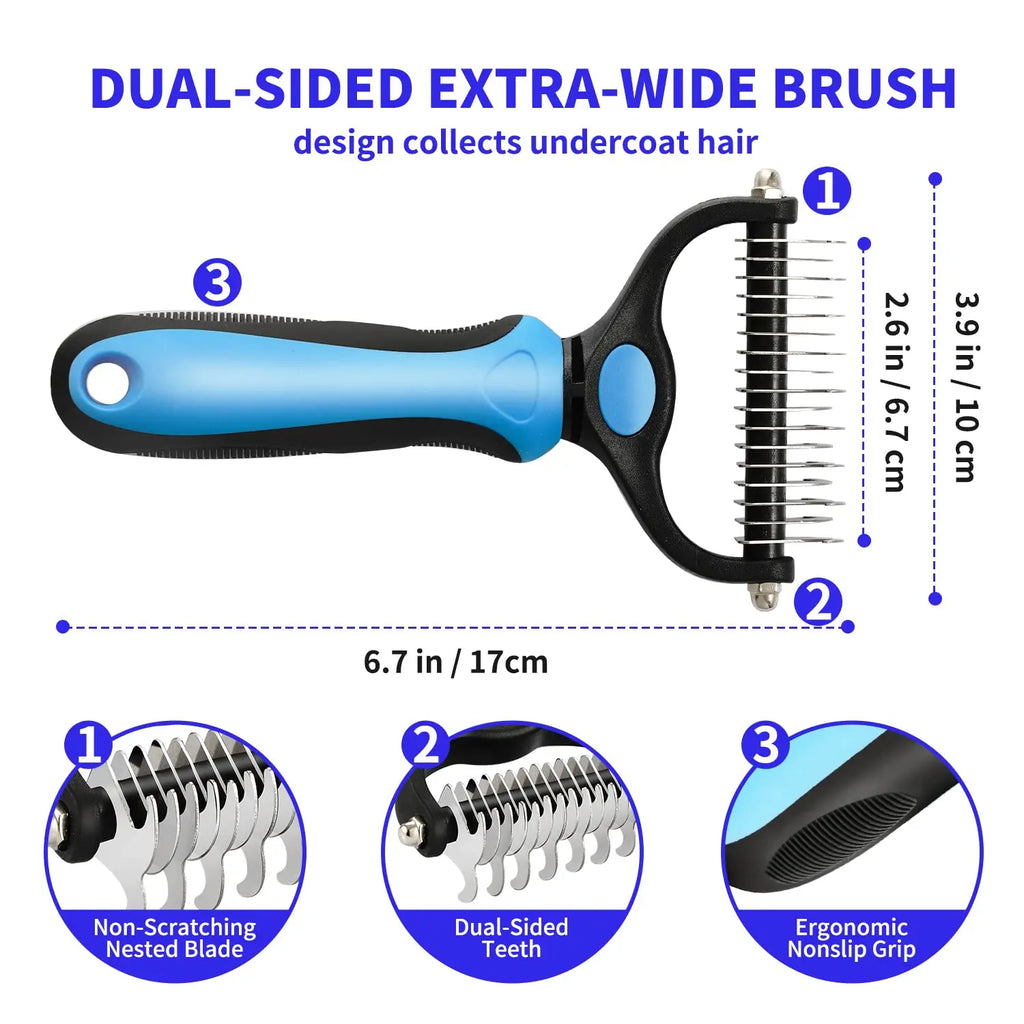 Professional Pet Deshedding & Dematting Brush for Dogs & Cats